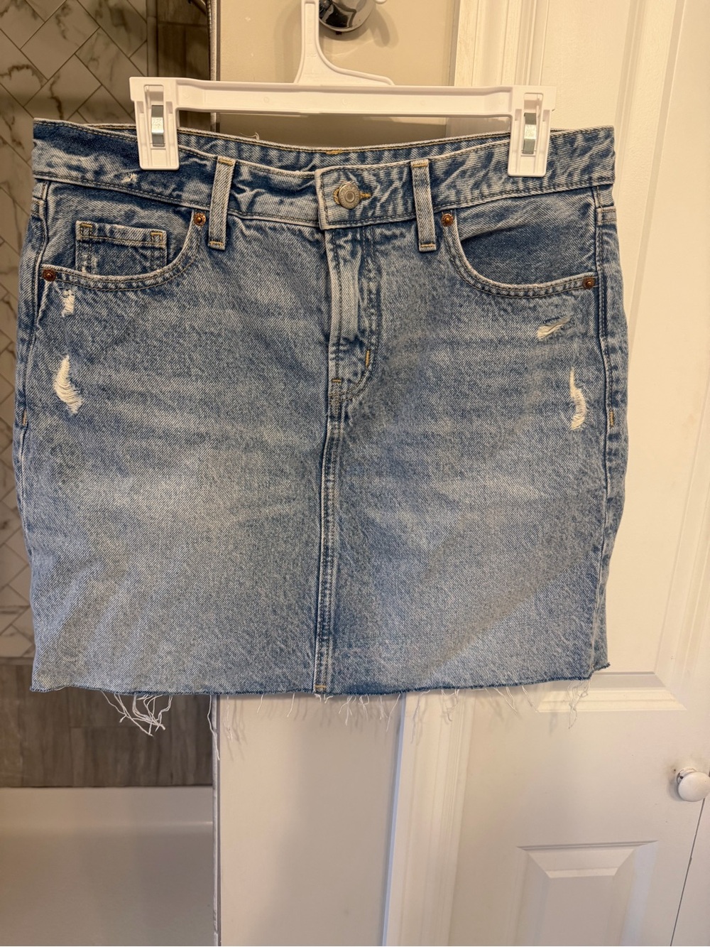 Old Navy Light Blue Distressed Denim Mini Skirt